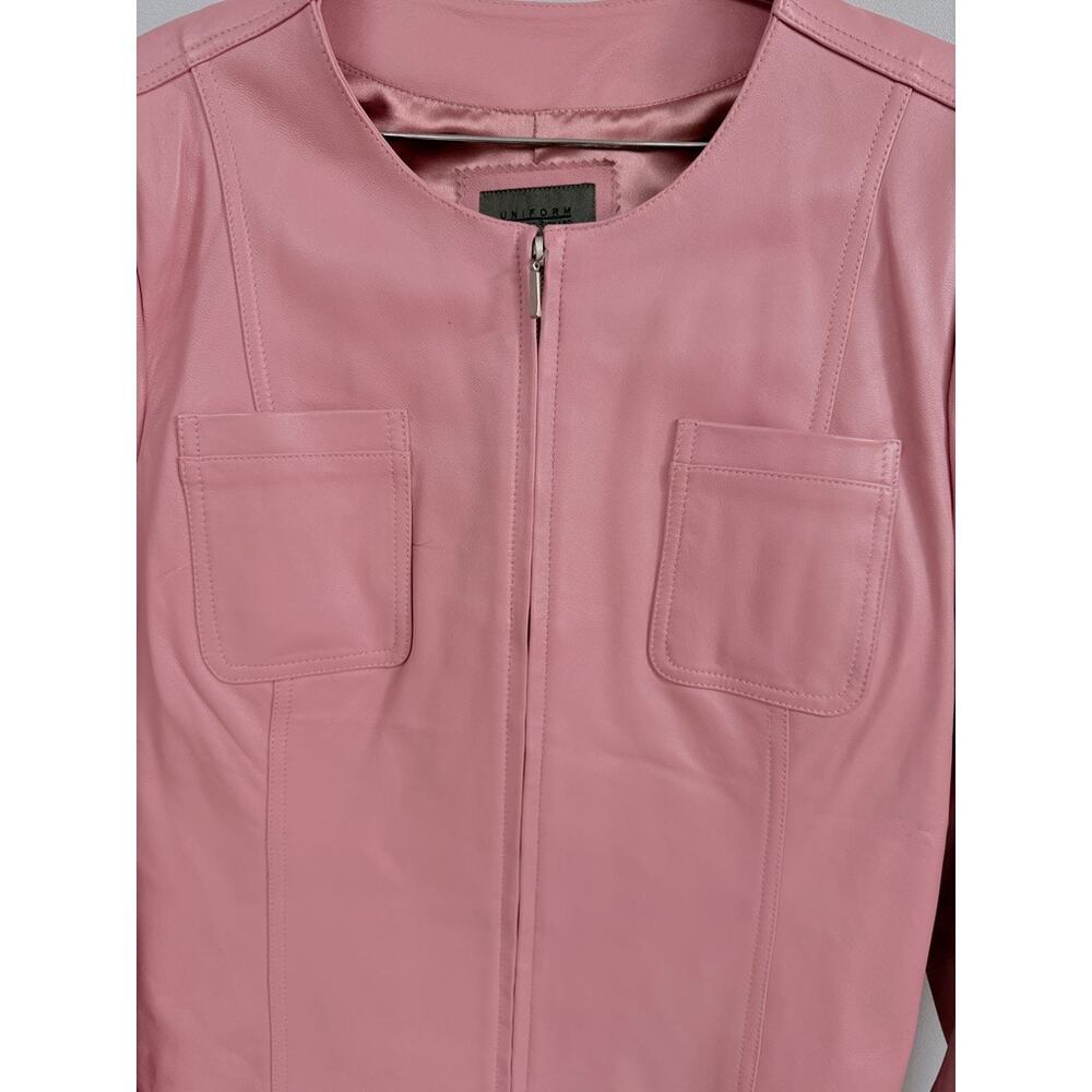 VTG Y2K Uniform John Paul Richard Pink Lamb Leather Jacket L Barbiecore - Picture 4 of 7
